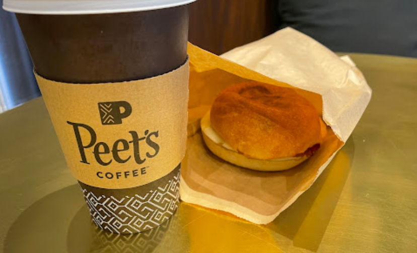 Peets coffee cup with snacks